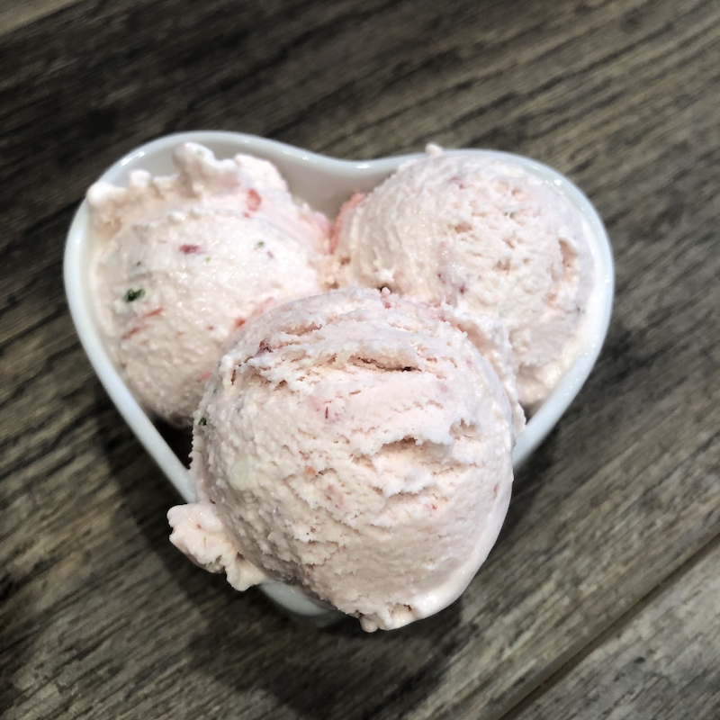 ice cream in a heart-shaped dish